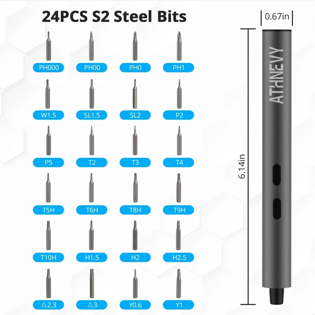 Alt view image 7 of 7 - 3.7V Mini Precision Electric Screwdriver, Cordless Screwdriver, Max 0.2N.m | 24 Magnetic Bits, USB-C Rechargeable, LED Light, for Phone, Laptop, Camera, DIY Projects, Electronics Repair