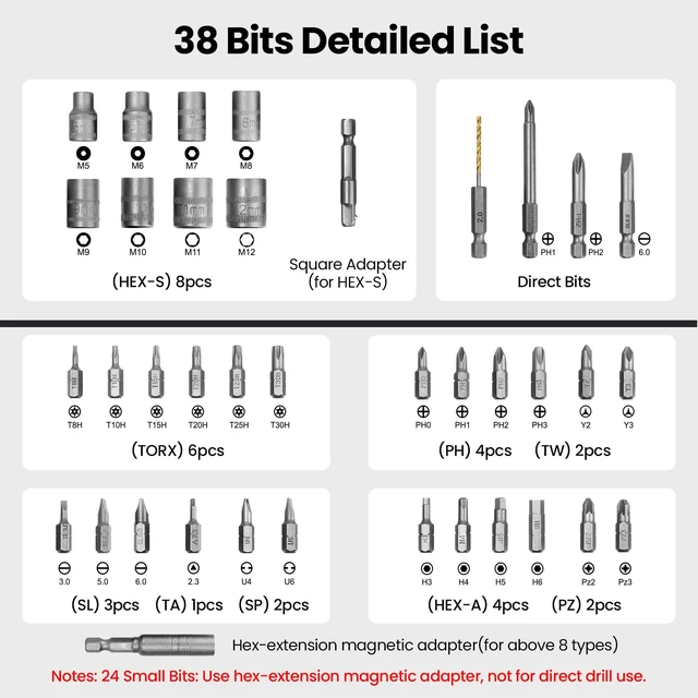 Alt view image 2 of 7 - UNIWA Cordless Electric Screwdriver Rechargeable-650 RPM Power Drill-Yellow | 38Pcs S2 Steel Bits, 21+1 Torque Settings, Max 7.1N.m, 3.6V Small Drill Cordless LED Light, 2000mAh, 2 Pivoting Handle