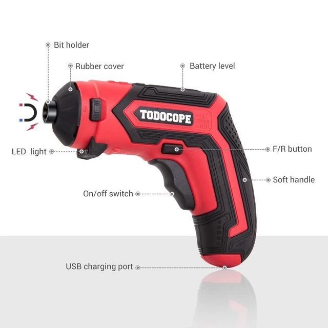 Alt view image 2 of 6 - TODOCOPE 4 in 1 Electric Screwdriver Cordless, 4V MAX 1500mAh Li-ion Cordless Screwdriver Rechargeable, with 4 Multi-function Attachment and Charger
