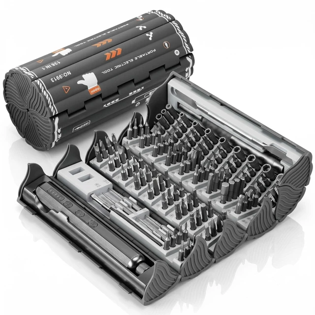 Main image of Precision Electric Screwdriver Set, 138-in-1 Mini Cordless Repair Kit | 138-in-1120 Magnetic BitsAdjustable TorqueUSB-C RechargeableDual LED LightsElectronics Repair