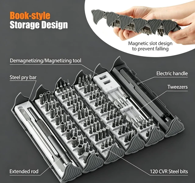 Alt view image 2 of 7 - Precision Electric Screwdriver Set, 138-in-1 Mini Cordless Repair Kit | 138-in-1120 Magnetic BitsAdjustable TorqueUSB-C RechargeableDual LED LightsElectronics Repair