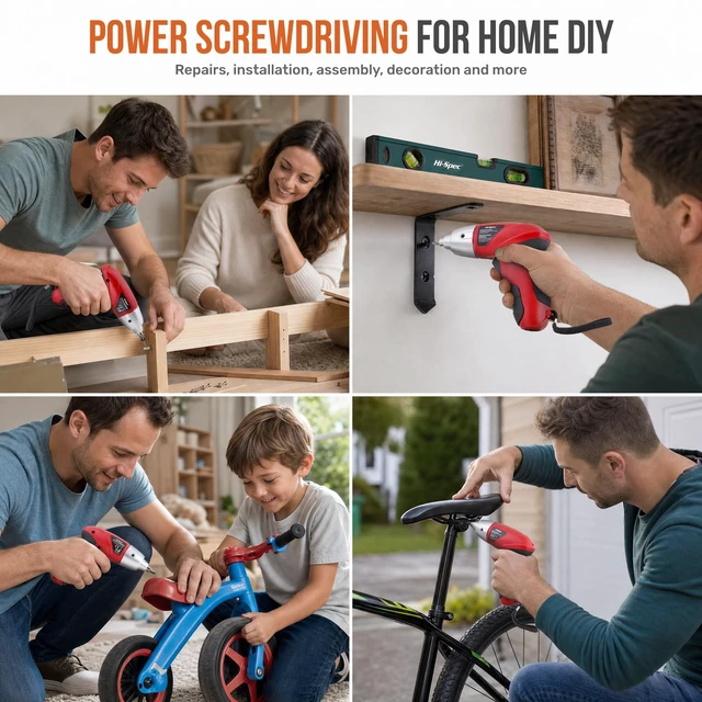 Alt view image 5 of 7 - Hi-Spec 4V USB Electric Screwdriver Tool Kit for Home Repairs, Red | 42pc, fast assembly help, common screw bit selection, LED visibility, compact grip, quick household fixes, organized storage
