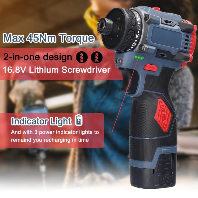 Alt view image 3 of 7 - Dioche Electric Screwdriver 16.8V Multi Function Brushless Cordless Impact Screwdriver (2pcs Batteries US Plug)