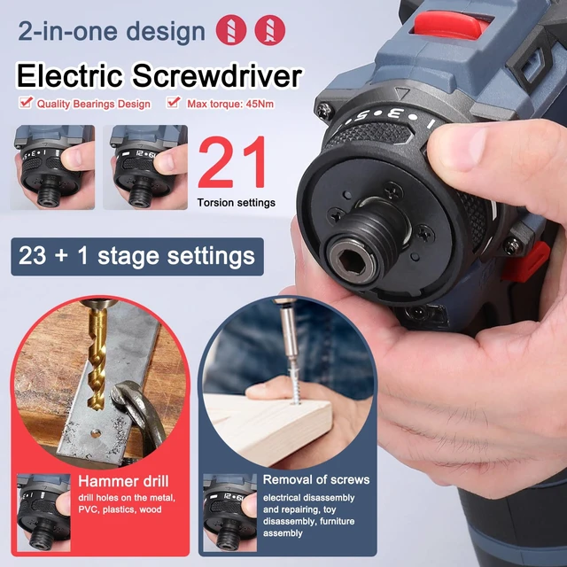 Alt view image 5 of 7 - Dioche Electric Screwdriver 16.8V Multi Function Brushless Cordless Impact Screwdriver (2pcs Batteries US Plug)