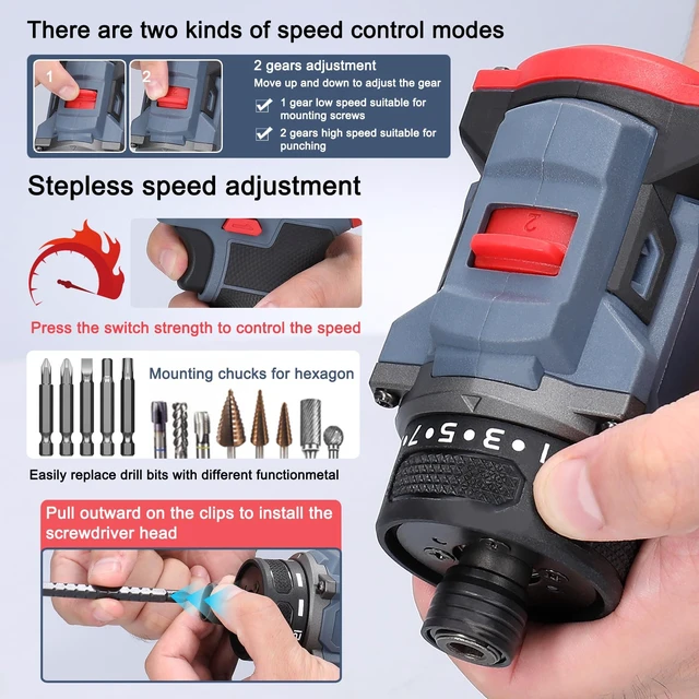 Alt view image 6 of 7 - Dioche Electric Screwdriver 16.8V Multi Function Brushless Cordless Impact Screwdriver (2pcs Batteries US Plug)