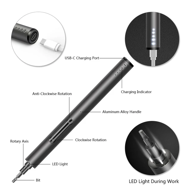 Alt view image 2 of 7 - POWERGIANT Mini Electric Screwdriver, Small Portable Cordless Power Screwdriver Set with 55 Precision Bits & LED Light & Magnetic Mat, Handy Repair Tool for Phone Watch Camera Laptop