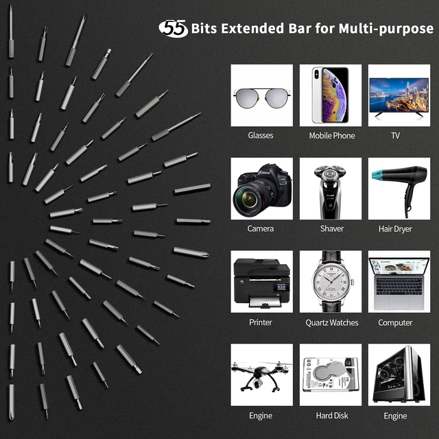 Alt view image 5 of 7 - POWERGIANT Mini Electric Screwdriver, Small Portable Cordless Power Screwdriver Set with 55 Precision Bits & LED Light & Magnetic Mat, Handy Repair Tool for Phone Watch Camera Laptop