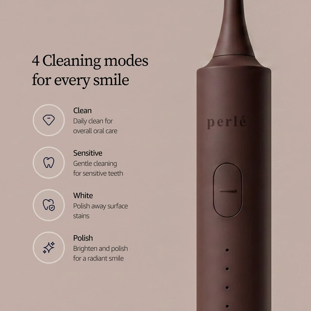 Alt view image 5 of 7 - PERLÉ Sonic Electric Toothbrush for Adults, Rechargeable, 36,000 Sonic Vibrations, 4 Brushing Modes, 60-Day Battery Life, IPX7 Waterproof, Soft Dupont Bristles (Cocoa)