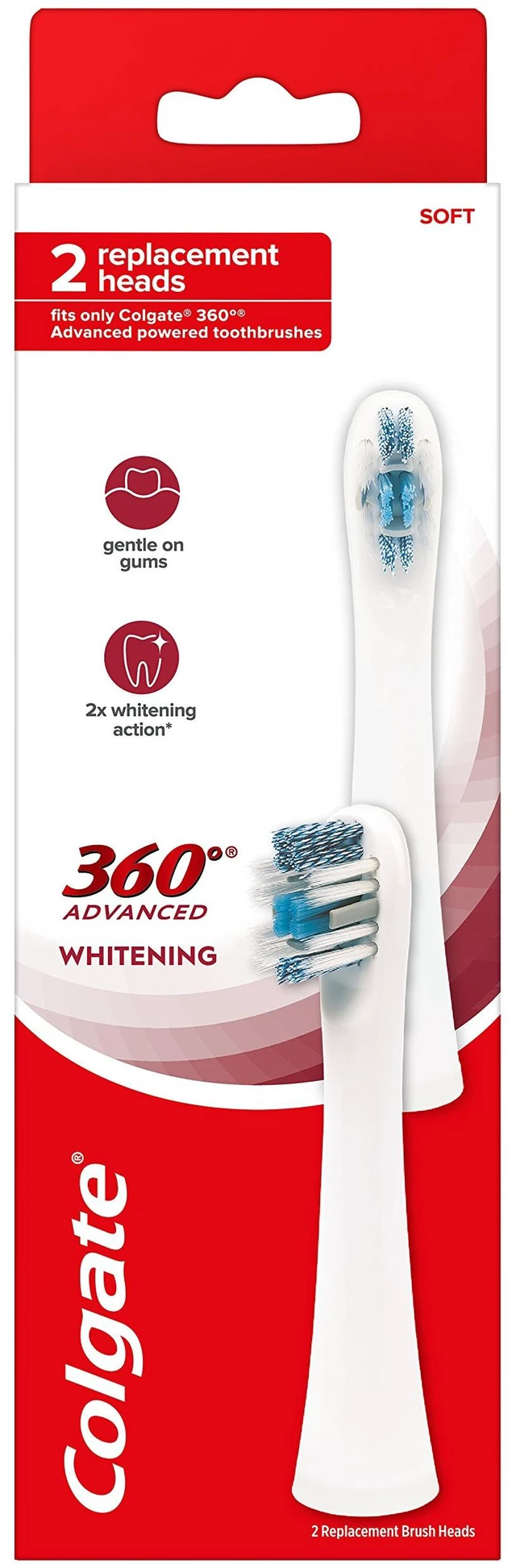 Main image of Colgate 360 Advanced Whitening Electric Toothbrush Replacement Head, 2 Count