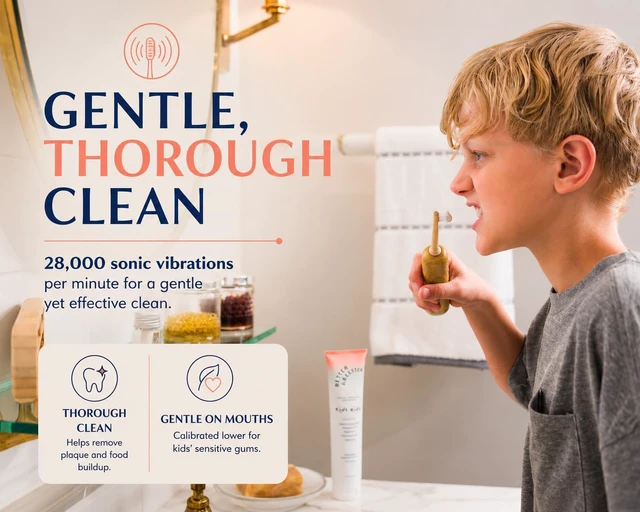 Alt view image 2 of 7 - Better & Better Kids Bamboo Sonic Electric Toothbrush | Non-Toxic, Extra Soft Plant-Based Bristles | 28,000 VPM, 2-Min Timer, Ages 4+, USB Rechargeable, Mint Green
