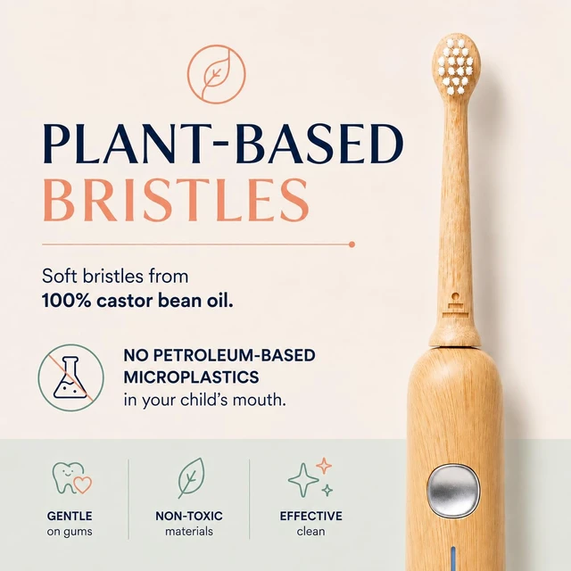 Alt view image 3 of 7 - Better & Better Kids Bamboo Sonic Electric Toothbrush | Non-Toxic, Extra Soft Plant-Based Bristles | 28,000 VPM, 2-Min Timer, Ages 4+, USB Rechargeable, Mint Green