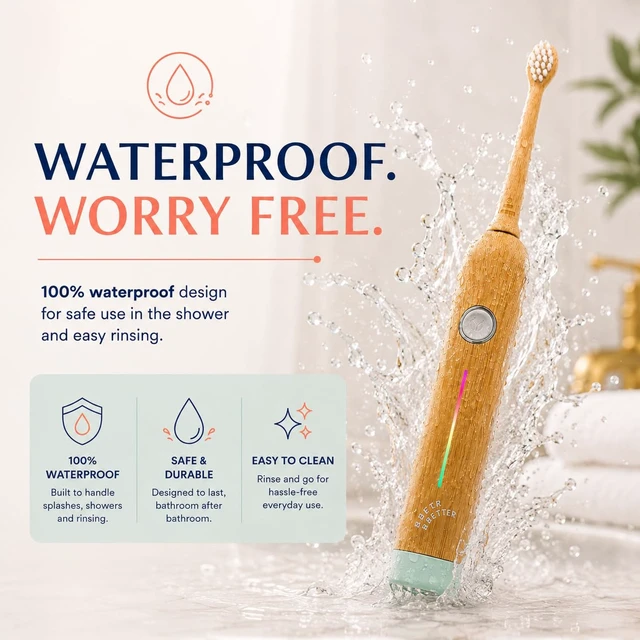 Alt view image 6 of 7 - Better & Better Kids Bamboo Sonic Electric Toothbrush | Non-Toxic, Extra Soft Plant-Based Bristles | 28,000 VPM, 2-Min Timer, Ages 4+, USB Rechargeable, Mint Green