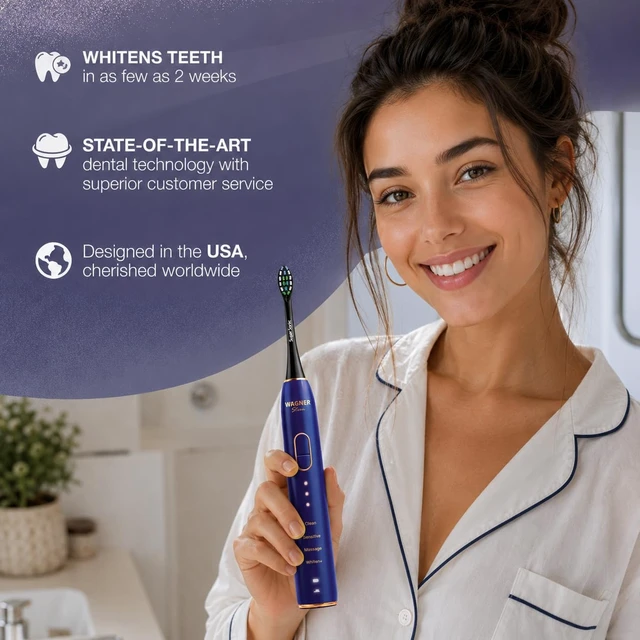 Alt view image 6 of 6 - Wagner Stern IntelliBrush Series Whitening Electric Toothbrush with Pressure Sensor. Offers 4 Brushing Modes, 3 intensities, 8 Soft Brush Heads, and a Luxury Travel case.