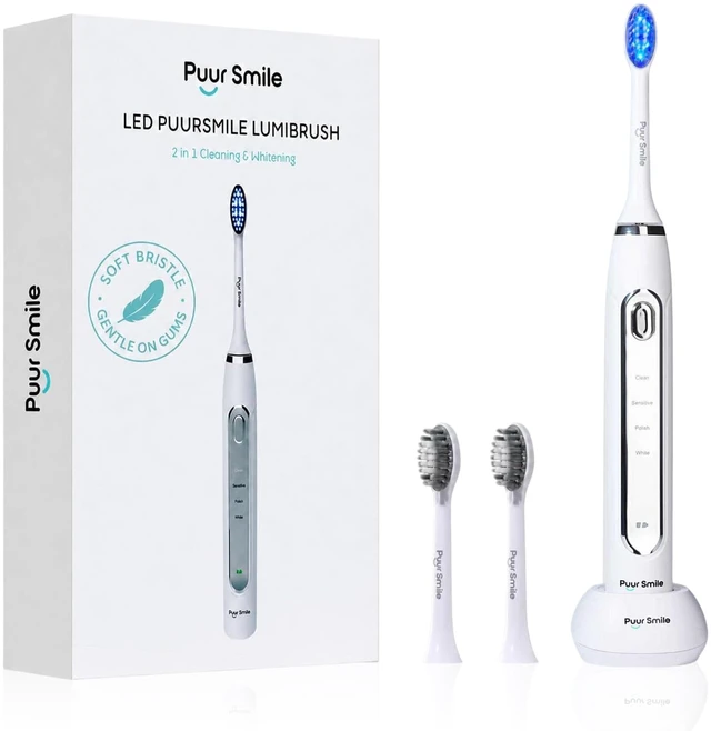 Main image of Soft Bristle Electric Toothbrush, Rechargeable with Wireless Charging by Puur Smile - 2 (Blue led) Brush Heads for Adults | 4 Cleaning Modes with Smart Timer, IPX7 Waterproof, Long-Lasting Battery