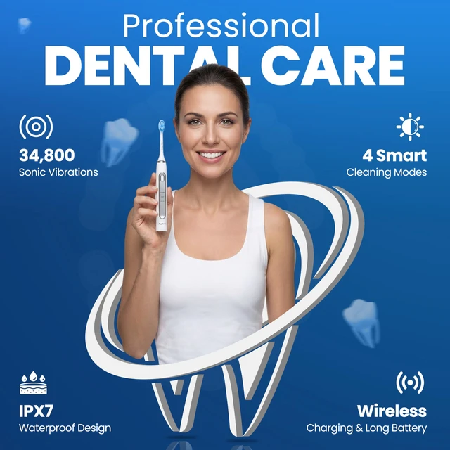 Alt view image 5 of 7 - Soft Bristle Electric Toothbrush, Rechargeable with Wireless Charging by Puur Smile - 2 (Blue led) Brush Heads for Adults | 4 Cleaning Modes with Smart Timer, IPX7 Waterproof, Long-Lasting Battery