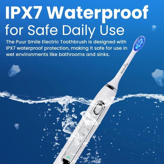 Alt view image 7 of 7 - Soft Bristle Electric Toothbrush, Rechargeable with Wireless Charging by Puur Smile - 2 (Blue led) Brush Heads for Adults | 4 Cleaning Modes with Smart Timer, IPX7 Waterproof, Long-Lasting Battery
