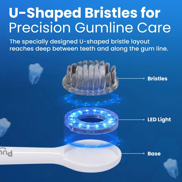 Alt view image 6 of 7 - Soft Bristle Electric Toothbrush, Rechargeable with Wireless Charging by Puur Smile - 2 (Blue led) Brush Heads for Adults | 4 Cleaning Modes with Smart Timer, IPX7 Waterproof, Long-Lasting Battery