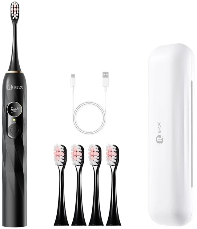 Main image of Reva V3 Sonic Electric Toothbrush for Adults, Dual Display, 5 Modes, 200-Day Battery, 4 Brush Heads, IPX7 Waterproof (Black)