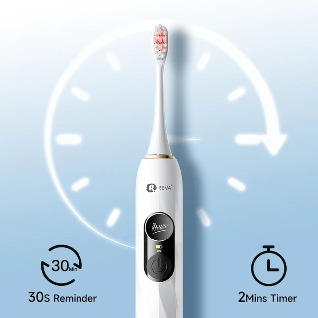 Alt view image 6 of 7 - Reva V3 Sonic Electric Toothbrush for Adults, Dual Display, 5 Modes, 200-Day Battery, 4 Brush Heads, IPX7 Waterproof (Black)