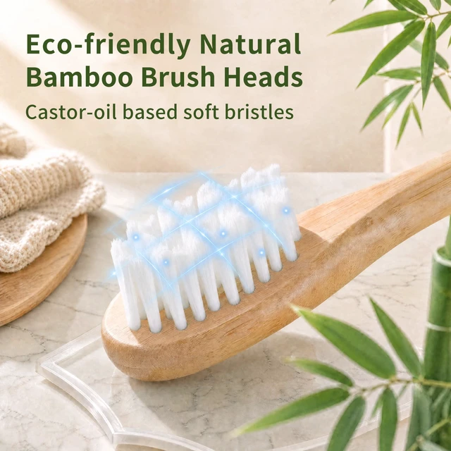 Alt view image 2 of 7 - Sonic Electric Toothbrush with Bamboo Heads, Castor Oil Bristles, Green | Bamboo Electric Toothbrush, 5 Modes&3 Intensities, Smart Timer, 40000 VPM, IPX7 Waterproof, 45-Day Battery Life