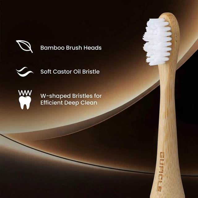 Alt view image 3 of 7 - GUFICLE Sonic Electric Toothbrush with Bamboo Heads | Bamboo Electric Toothbrush, Soft Castor Oil Bristles, 5 Modes, Smart Timer, IPX7 Waterproof, 60-Day Battery Life-White