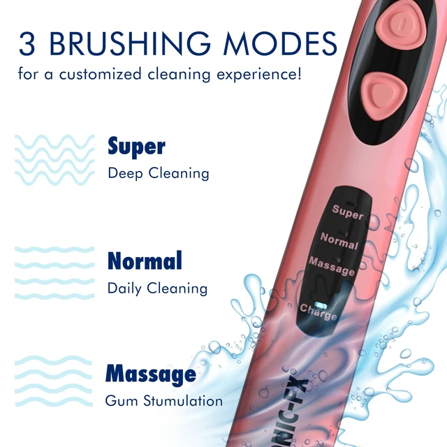 Alt view image 3 of 7 - Sonic-FX Solo Electric Toothbrush w/ 10 Brush Heads + 1 Interdental, Charcoal Bristles, Rechargeable, Charging/Storage Base, 3 Brush Modes, Smart Timer, 2 Months Use on Full Charge, Coral Color