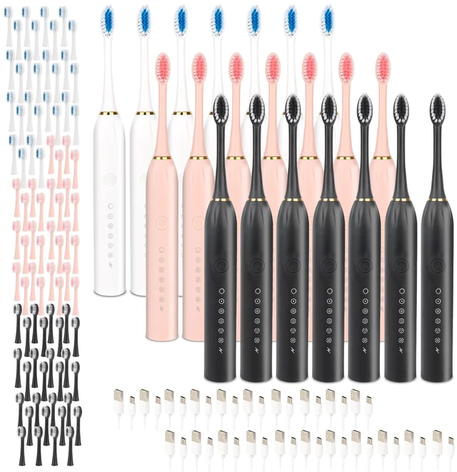 Main image of 21 Pack Bulk Gift Adult Electric Toothbrush Rechargeable Sonic Electric Toothbrush with 4 Brush Heads 6 Modes Timer Function 3 Colors