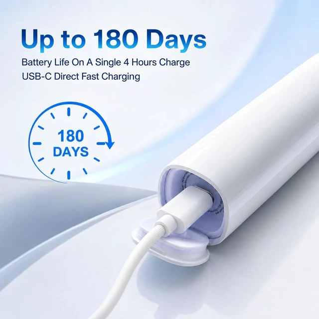 Alt view image 6 of 7 - BRISORA Sonic Electric Toothbrush for Adults, 180-Day Battery, White | 23,000 VPM Powered Sweeping Toothbrush, 3 Brushing Modes, Smart Timer, 3S Gentle Start, IPX7 Waterproof, Travel Lock
