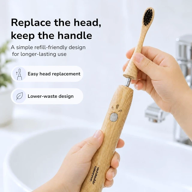 Alt view image 5 of 7 - Sustainable Tomorrow Junior Bamboo Electric Toothbrush for Kids Ages 3+ Gentle Vibrating Toothbrush with Soft Bristles | 2-Minute Timer | Ergonomic Handle | Eco-Friendly, Plastic-Reduced Design