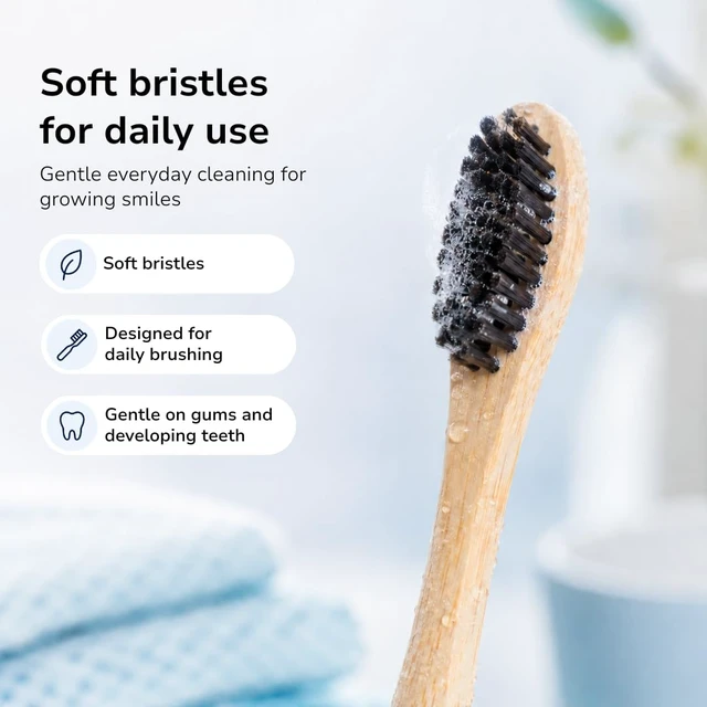 Alt view image 6 of 7 - Sustainable Tomorrow Junior Bamboo Electric Toothbrush for Kids Ages 3+ Gentle Vibrating Toothbrush with Soft Bristles | 2-Minute Timer | Ergonomic Handle | Eco-Friendly, Plastic-Reduced Design