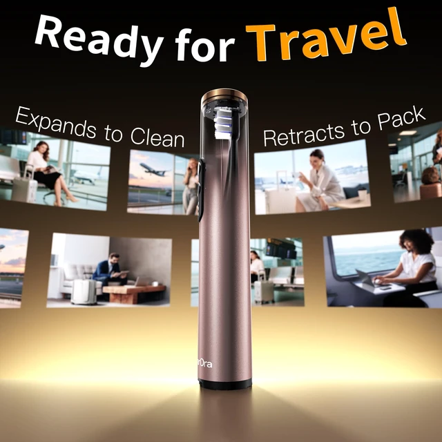Alt view image 2 of 7 - GearOra M23 Travel Electric Toothbrush for Adults, Retractable Portable Sonic Toothbrush, Aluminum Body, 30-Day Battery, Universal USB-C Charging, IPX7 Waterproof, Compact Travel Size Toothbrush