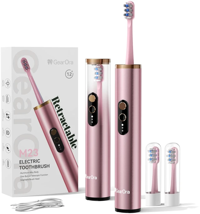 Main image of GearOra M23 Travel Electric Toothbrush for Adults, Retractable Portable Sonic Toothbrush, Aluminum Body, 30-Day Battery, Universal USB-C Charging, IPX7 Waterproof, Compact Travel Size Toothbrush
