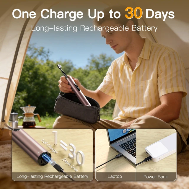 Alt view image 4 of 7 - GearOra M23 Travel Electric Toothbrush for Adults, Retractable Portable Sonic Toothbrush, Aluminum Body, 30-Day Battery, Universal USB-C Charging, IPX7 Waterproof, Compact Travel Size Toothbrush