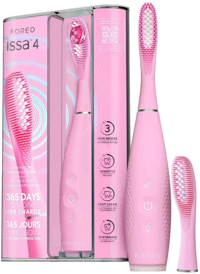 Main image of FOREO Issa 4 Bundle Sonic Electric Toothbrush + Hybrid Wave Brushead | Electric toothbrush, sonic toothbrush, soft bristles, whitening teeth, gum care, tongue cleaner, rechargeable, Pearl Pink
