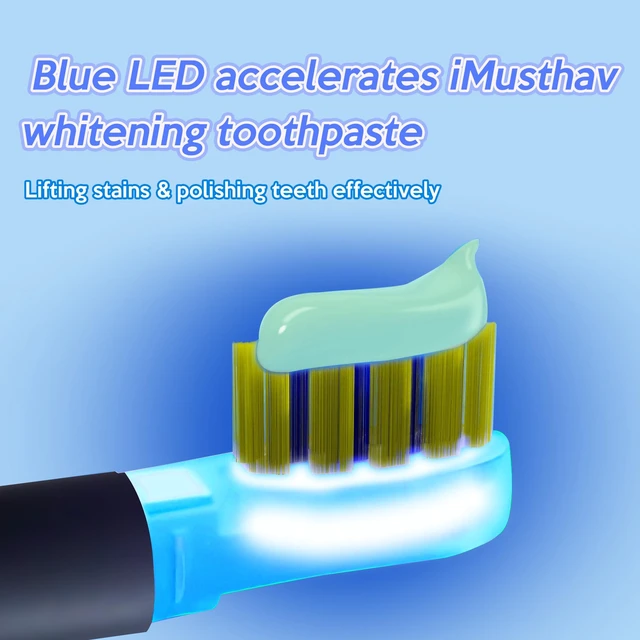Alt view image 3 of 6 - iMusthav Sonic Electric Toothbrush for Adults, Foldable Travel Toothbrush | Battery Operated, Blue LED Light, Whitening Toothpaste, 3 Modes with Smart Timer, 6 Replacement Brush Heads