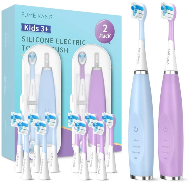 Main image of Kids Electric Toothbrushes Toddlers Rechargeable, 2 Pack, 10 Heads, Ages 3+ | FUMEIKANG Power Toothbrush, 2-Minute Timer, Sonic, Smart, Vibrating, Soft Bristles, 3 Modes, Girls & Boys Gifts, 2 Pack
