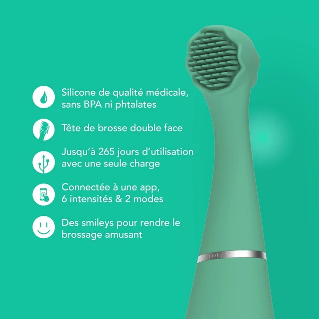 Alt view image 6 of 7 - FOREO issa 4 baby - Sonic Electric Toothbrush + Issa mini Hybrid Brushead | Baby toothbrush, electric toothbrush, toddler toothbrush, soft bristles, gum massage, BPA free, rechargeable, Kiwi Green