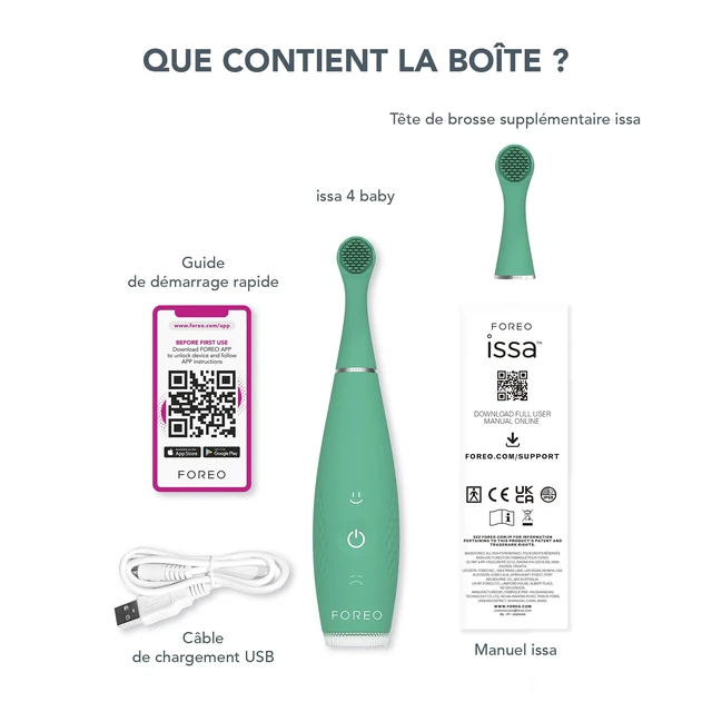 Alt view image 7 of 7 - FOREO issa 4 baby - Sonic Electric Toothbrush + Issa mini Hybrid Brushead | Baby toothbrush, electric toothbrush, toddler toothbrush, soft bristles, gum massage, BPA free, rechargeable, Kiwi Green