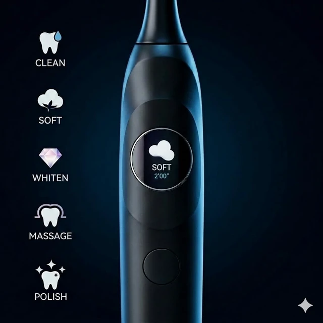 Alt view image 2 of 7 - Oralflipp Sonic Electric Toothbrush - Smart LED Display & Visual Pressure Sensor, 40,000 VPM Power Toothbrush with 5 Modes, 6 Brush Heads & Inductive Charging Base, 6 Brush Heads,Black
