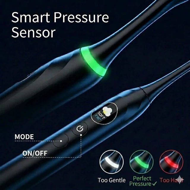 Alt view image 3 of 7 - Oralflipp Sonic Electric Toothbrush - Smart LED Display & Visual Pressure Sensor, 40,000 VPM Power Toothbrush with 5 Modes, 6 Brush Heads & Inductive Charging Base, 6 Brush Heads,Black