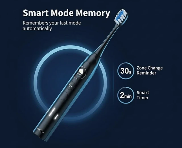 Alt view image 5 of 7 - Oralflipp Sonic Electric Toothbrush - Smart LED Display & Visual Pressure Sensor, 40,000 VPM Power Toothbrush with 5 Modes, 6 Brush Heads & Inductive Charging Base, 6 Brush Heads,Black