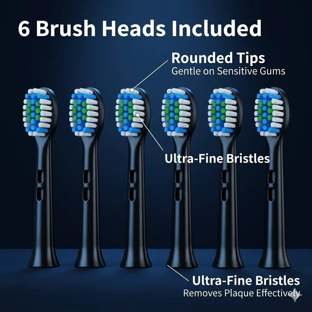 Alt view image 6 of 7 - Oralflipp Sonic Electric Toothbrush - Smart LED Display & Visual Pressure Sensor, 40,000 VPM Power Toothbrush with 5 Modes, 6 Brush Heads & Inductive Charging Base, 6 Brush Heads,Black