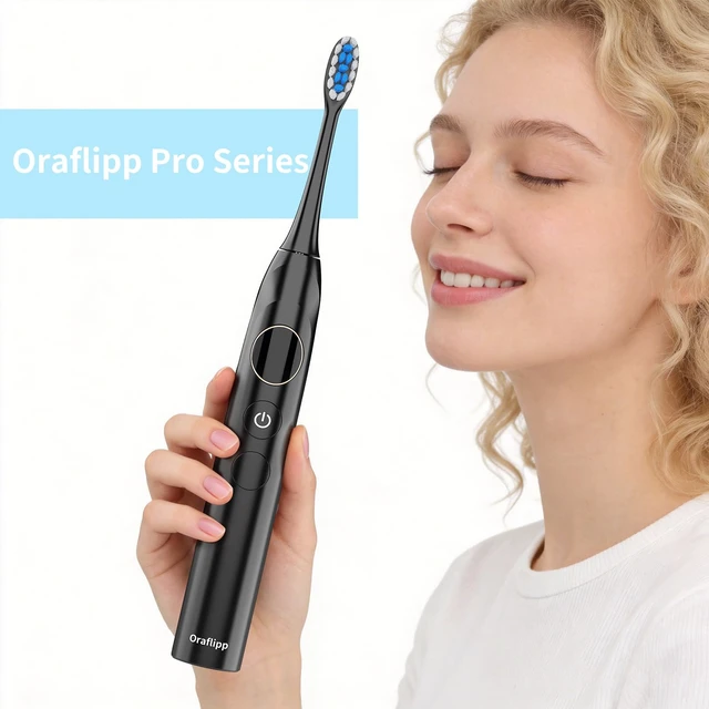 Alt view image 7 of 7 - Oralflipp Sonic Electric Toothbrush - Smart LED Display & Visual Pressure Sensor, 40,000 VPM Power Toothbrush with 5 Modes, 6 Brush Heads & Inductive Charging Base, 6 Brush Heads,Black