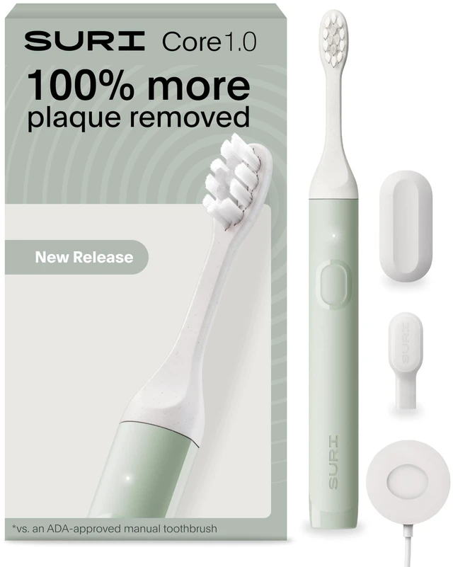 Main image of SURI NEW Core Sonic Electric Toothbrush | Up to 4 Weeks Battery | Travel Head Cover | Pressure Sensor | Bio-Based Body* | 2-Minute Timer | Plant-Based Head - Green