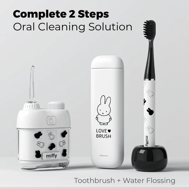 Alt view image 2 of 7 - MIPOW Miffy Brush GO i4 Electric Toothbrush & Mini Water Flosser Combo Set, Slim Rechargeable Sonic Toothbrush w/Travel Case & Ceramic DockOral Care Kit for Travel