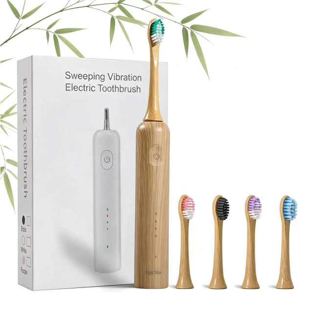 Main image of MgcSto Oscillating Sonic Electric Toothbrush with 5 Pack Bamboo Brush Heads | Type-C Rechargeable, IPX7 Waterproof, 4 Cleaning Modes Eco-Friendly Bamboo Sonic Toothbrush for Adults, Travel