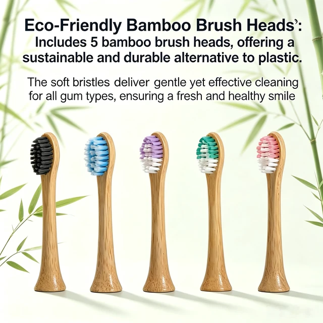 Alt view image 3 of 7 - MgcSto Oscillating Sonic Electric Toothbrush with 5 Pack Bamboo Brush Heads | Type-C Rechargeable, IPX7 Waterproof, 4 Cleaning Modes Eco-Friendly Bamboo Sonic Toothbrush for Adults, Travel