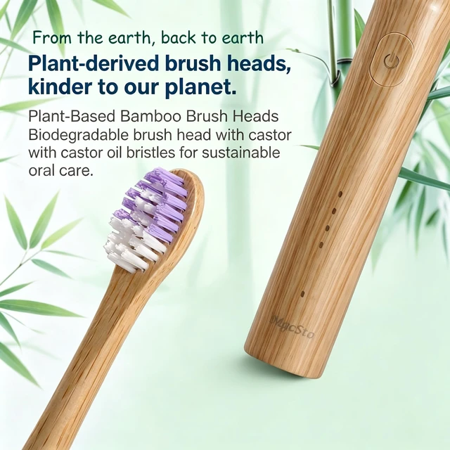 Alt view image 7 of 7 - MgcSto Oscillating Sonic Electric Toothbrush with 5 Pack Bamboo Brush Heads | Type-C Rechargeable, IPX7 Waterproof, 4 Cleaning Modes Eco-Friendly Bamboo Sonic Toothbrush for Adults, Travel