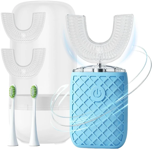 Main image of Sonic U-Shaped Electric Toothbrush for Adults, 5 Brush Heads & Storage Cup | 3 U-shaped + 2 straight brush heads with storage cup for daily cleaning and travel; rechargeable and IPX7 waterproof.