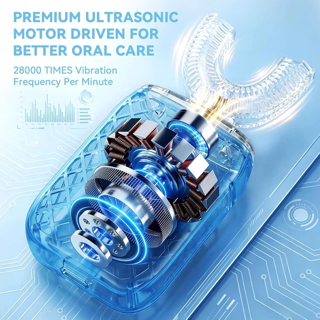 Alt view image 5 of 7 - Sonic U-Shaped Electric Toothbrush for Adults, 5 Brush Heads & Storage Cup | 3 U-shaped + 2 straight brush heads with storage cup for daily cleaning and travel; rechargeable and IPX7 waterproof.